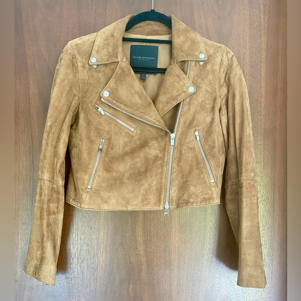 Club Monaco Collection Suede Jacket in Brown Lamb Leather size Small